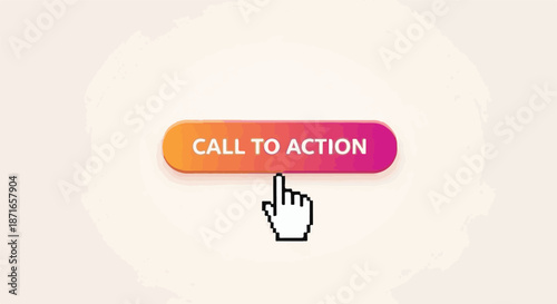 Engaging digital 'Call to Action' button highlighted by a clicking hand cursor, perfect for interactive website designs and modern application interfaces
