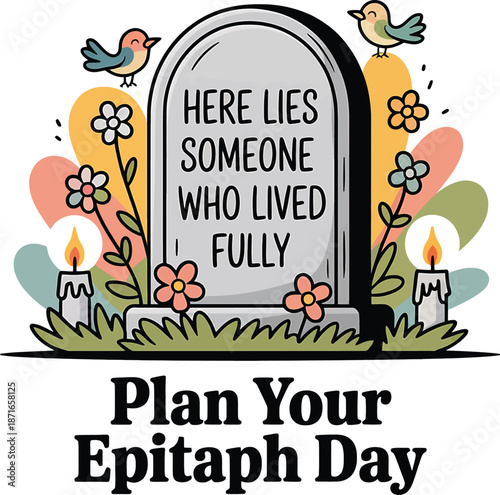 Epitaph Day Celebration with Tombstone and Flowers