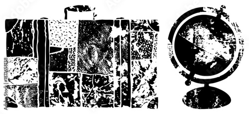 Vintage Suitcase and Globe Travel with Distressed Texture