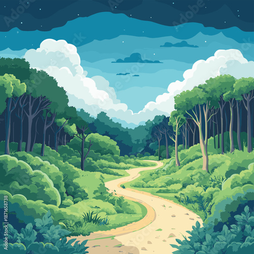 Deforestation Concept Vector Illustration Lush Forest Contrasted with Clearcut Land, Representing Environmental Impact and Conservation Efforts , vector style simple color