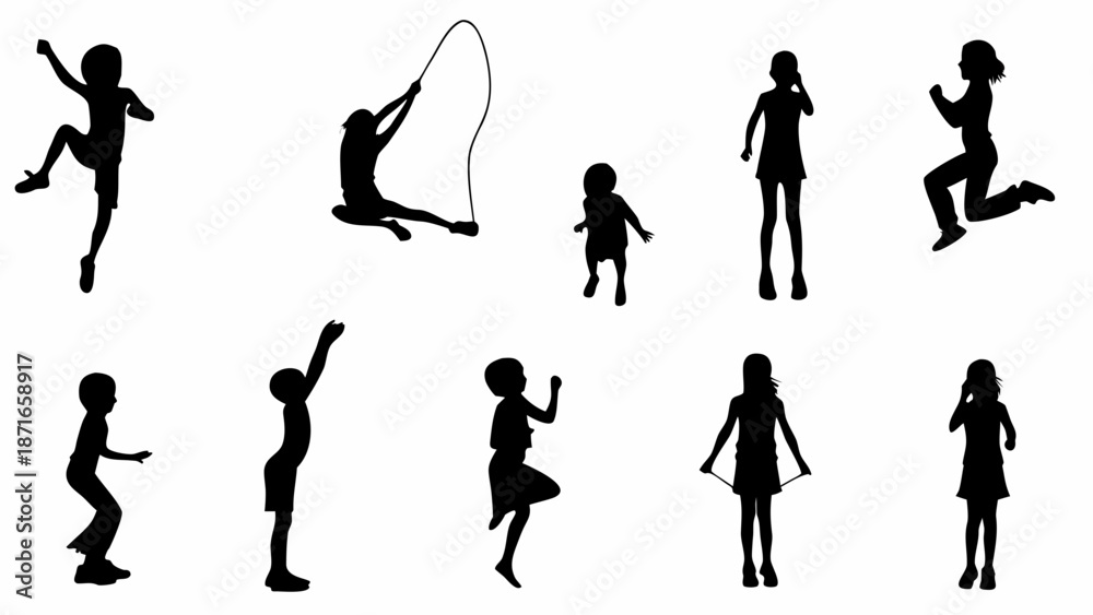 Fototapeta premium Children playing and exercising in various dynamic poses