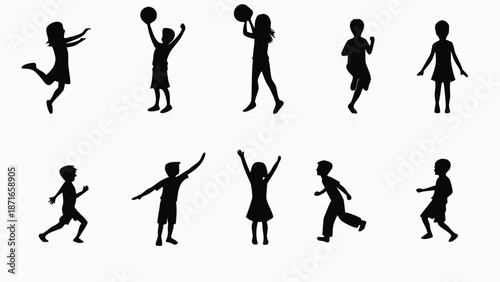 Children playing basketball in dynamic silhouettes