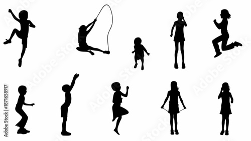 Children playing and exercising in various dynamic poses