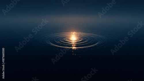 Glowing Light Ripple On Dark Water
