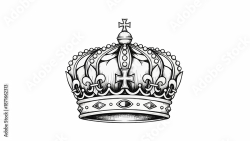 Ornate Royal Crown Illustration with Jewels and Cross Detail.