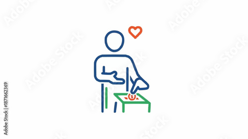 Person donating to charity with heart symbol above.