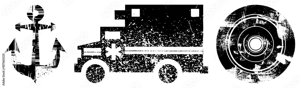 Obraz premium Grunge Styled Anchor, Ambulance, and Target Set
