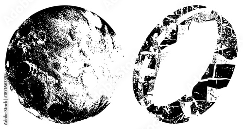 Cracked Earth Globe and Fragmented Orb with Textured Halftone