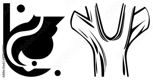 Abstract Bird and Tree Silhouettes in Minimalist Black and White Vector Design