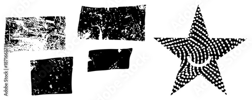 Grunge Textured Shapes and Halftone Star Vector Set