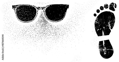 Halftone Sunglasses and Footprint Graphic with Dot Texture
