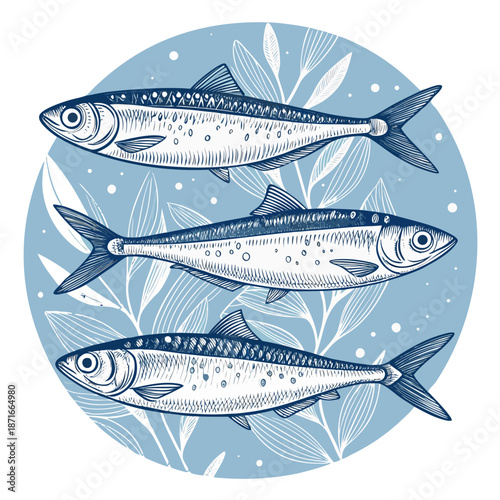 Sardines Vector Minimalist Linework Sustainable Kraft Packaging Monochrome