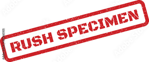 Urgent medical specimen label with distressed red rubber stamp text, highlighting critical laboratory analysis