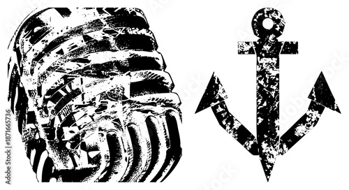 Vintage Ship Anchor and Rustic Rope Texture Vector Illustration