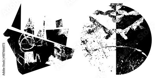 Abstract Geometric Fragmented Forms with Halftone Texture