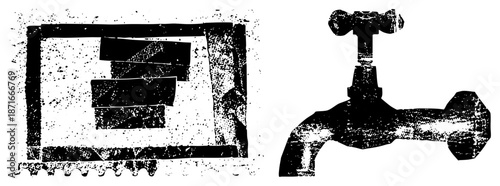 Vintage Faucet and Stained Glass Window Vector Illustration