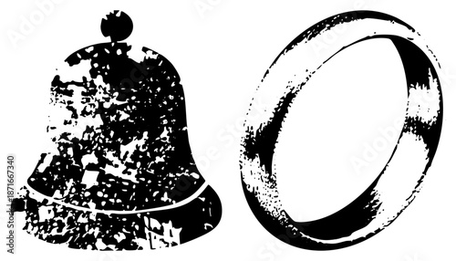 Vintage Bell and Ring Silhouettes with Distressed Texture