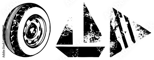 Vintage Car Tire, Sailboat, and Abstract Triangle Vector