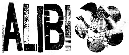 Bold Stylized "ALIBI" Text with Abstract Graphic Logo