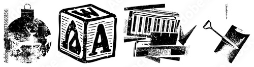 Vintage Wooden Alphabet Blocks with Distressed Textures and Bold Lettering