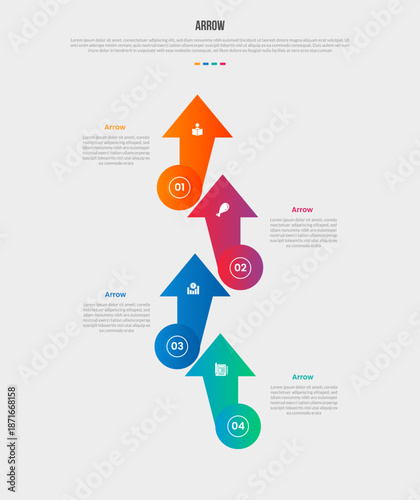 Arrow base shape infographics gradient template diagram with circle and smooth opposite arrow vertical opposite direction with 4 point step creative