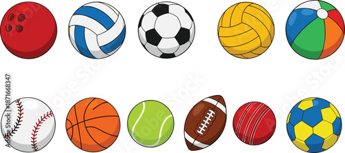 Set of Various Sports Balls Icons Including Soccer Basketball and BaseballSet of Various Sports Balls Icons Including Soccer Basketball and Baseball
