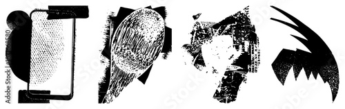 Abstract Black and White Graphic with Textured Halftone