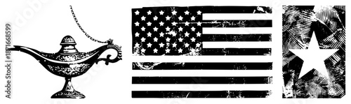 Vintage Lamp, Grunge American Flag, Star with Fingerprint Texture