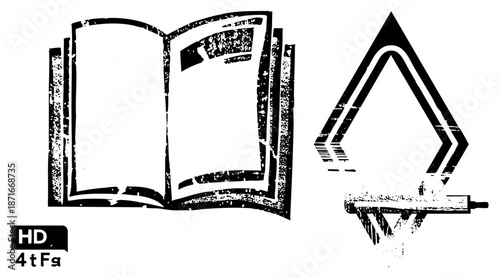 Open Book with Text Page and Abstract Triangle Glyph