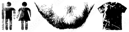 Grunge Styled Toilet Symbols, Beard, and T Shirt Vector