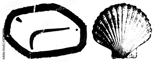 Vintage and Fish Symbols in Black and White Vector Art