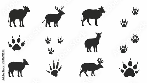 Animal Silhouettes and Paw Prints Collection.