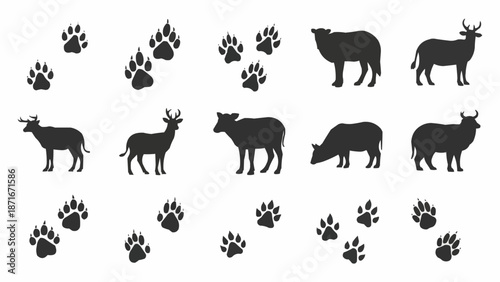 Animal Silhouettes and Paw Prints Collection.