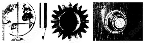 Vintage Globe, Pencil, Sunburst, and Wooden Knob Vector