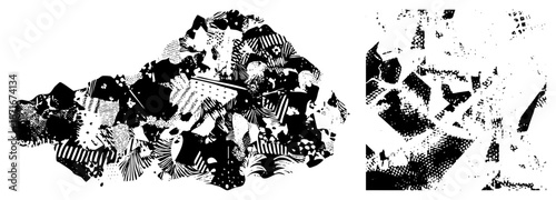 Abstract Collage of Geometric and Halftone Textures