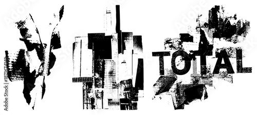 Abstract Geometric Textured Typography with "TOTAL" in Bold Halftone Blocks