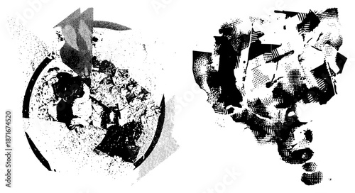 Abstract Fragmented Halftone Earth Globe and Cosmic Cloud Formation