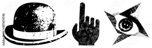Vintage Bowler Hat, Middle Finger Gesture, All Seeing Eye Symbols