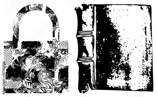 Vintage Padlock and Ancient Scrollbook Vector Illustration