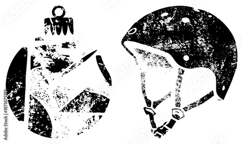 Vintage Style Weightlifting Barbells and Protective Helmets Vector Set