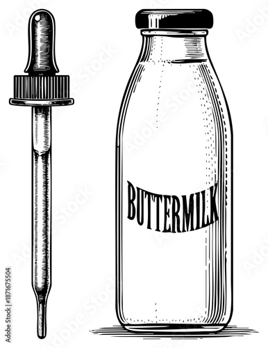 Vintage Buttermilk Bottle with Dropper Syringe for Fermented Dairy Product