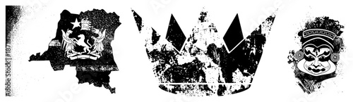 Three Distinct Cultural Symbols in Grunge Halftone Vector Design