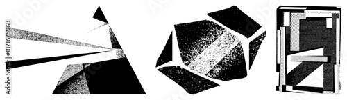 Abstract Geometric Shapes with Halftone Textures and Bold