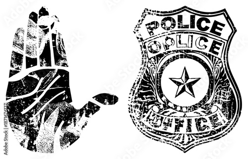 Hand Gesture and Police Badge Symbolizing Law Enforcement