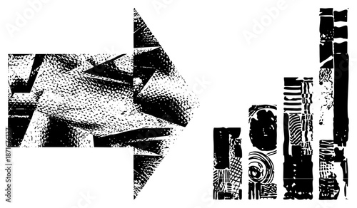 Abstract Geometric Arrow Leading to Urban Silhouettes