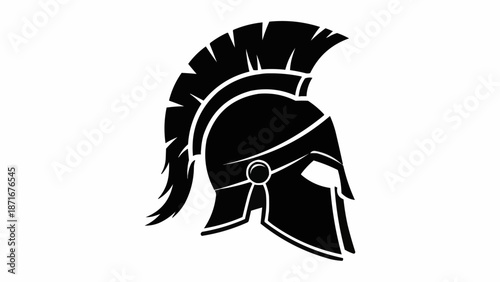 Ancient Spartan Warrior Helmet Silhouette Icon.