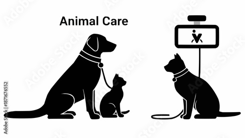 Animal Care Silhouette Dog Cat Veterinary Clinic.