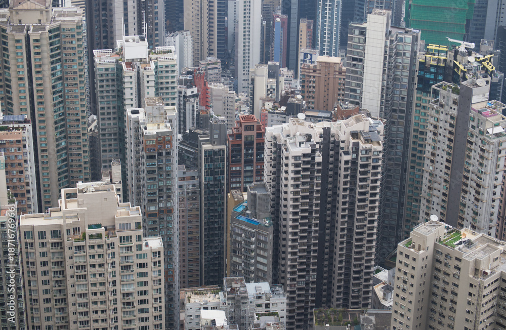 Fototapeta 密集する高層住宅が描く香港の都市風景