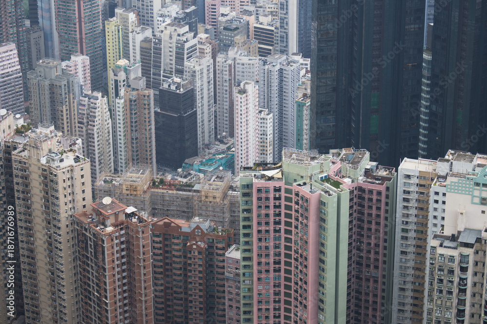 Fototapeta 高密度住宅が並ぶ香港の都市風景