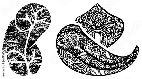 Intricate Black and White Ornamental Leaf and Scroll Designs